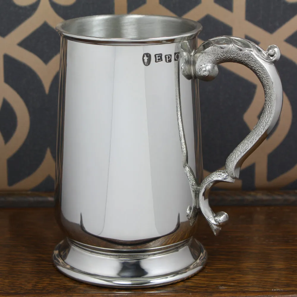 1 Pint* Heavy Style Pewter Beer Mug Tankard with Curved Handle