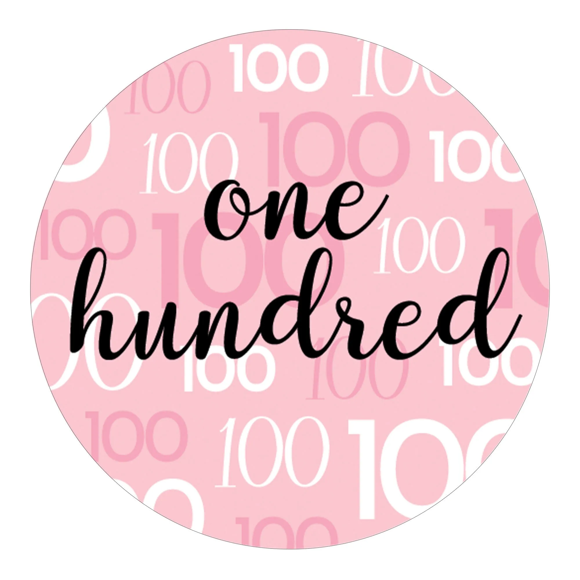 100th Birthday: Pink and Black - Adult Birthday - Round Favor Stickers - 40 Stickers