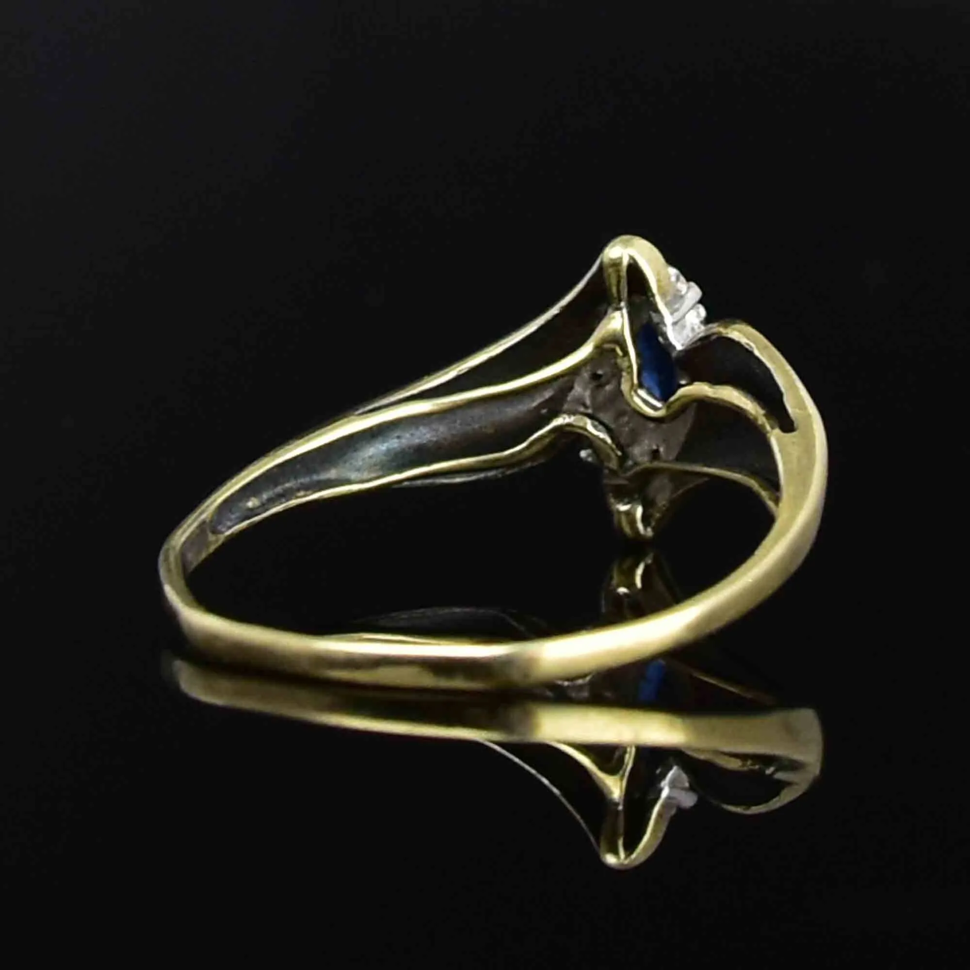 10K Gold Marquise Sapphire Diamond Jalo Engagement Ring