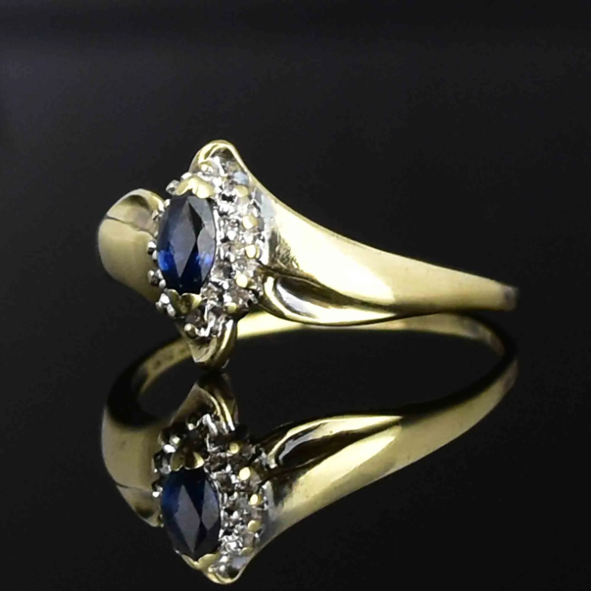 10K Gold Marquise Sapphire Diamond Jalo Engagement Ring