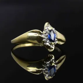 10K Gold Marquise Sapphire Diamond Jalo Engagement Ring