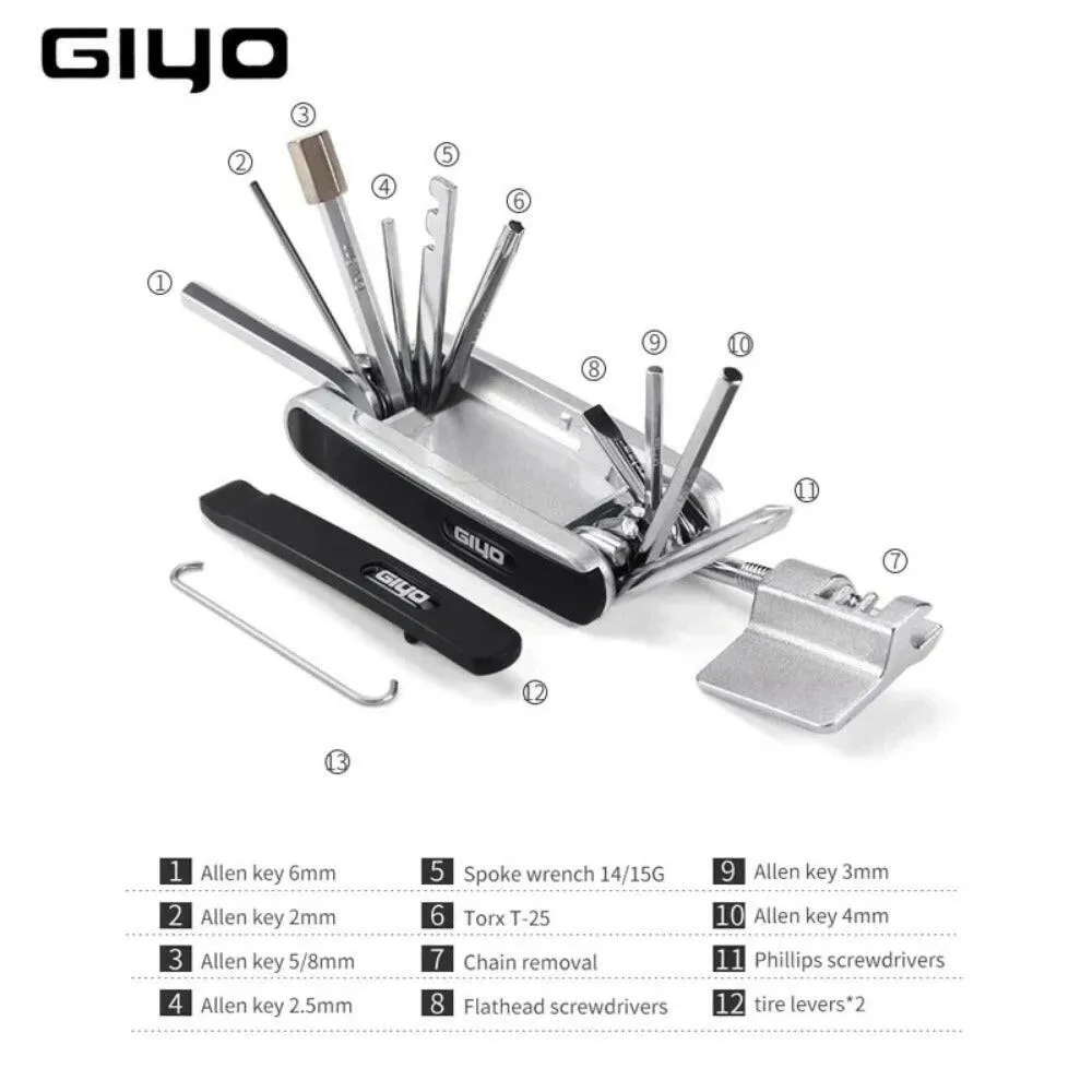 12 in 1 Bicycle Repair Tools Kit Portable MTB Bike Mini Cycling Multitool Hex Spoke Screwdrivers Tyre Lever Allen Wrench