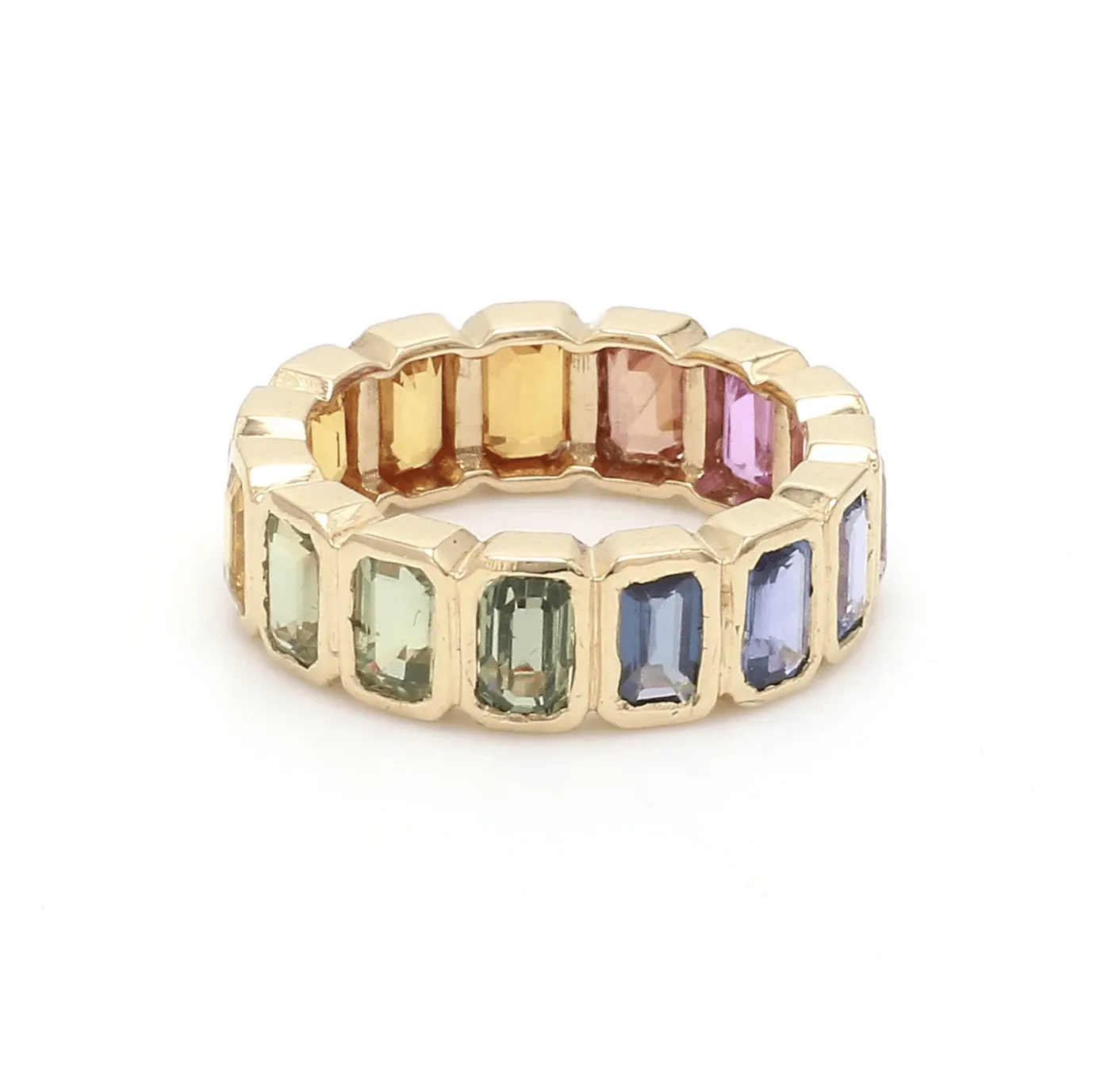 14K & 18K Gold Rainbow Eternity Ring, Bezel Set