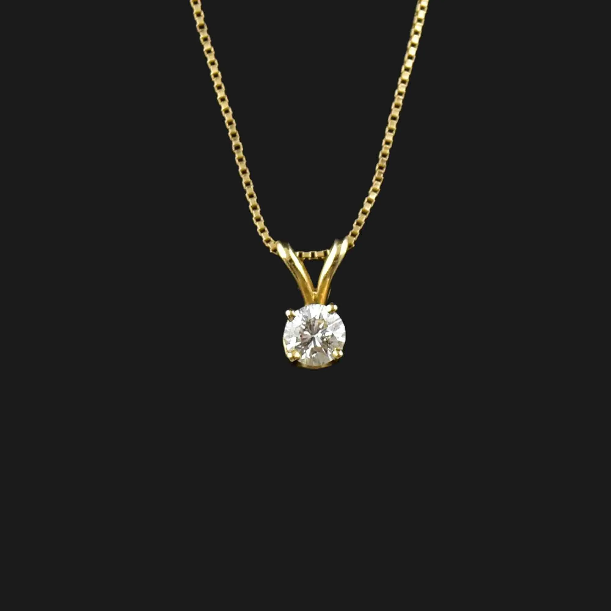 14K Gold Diamond Solitaire Pendant Necklace