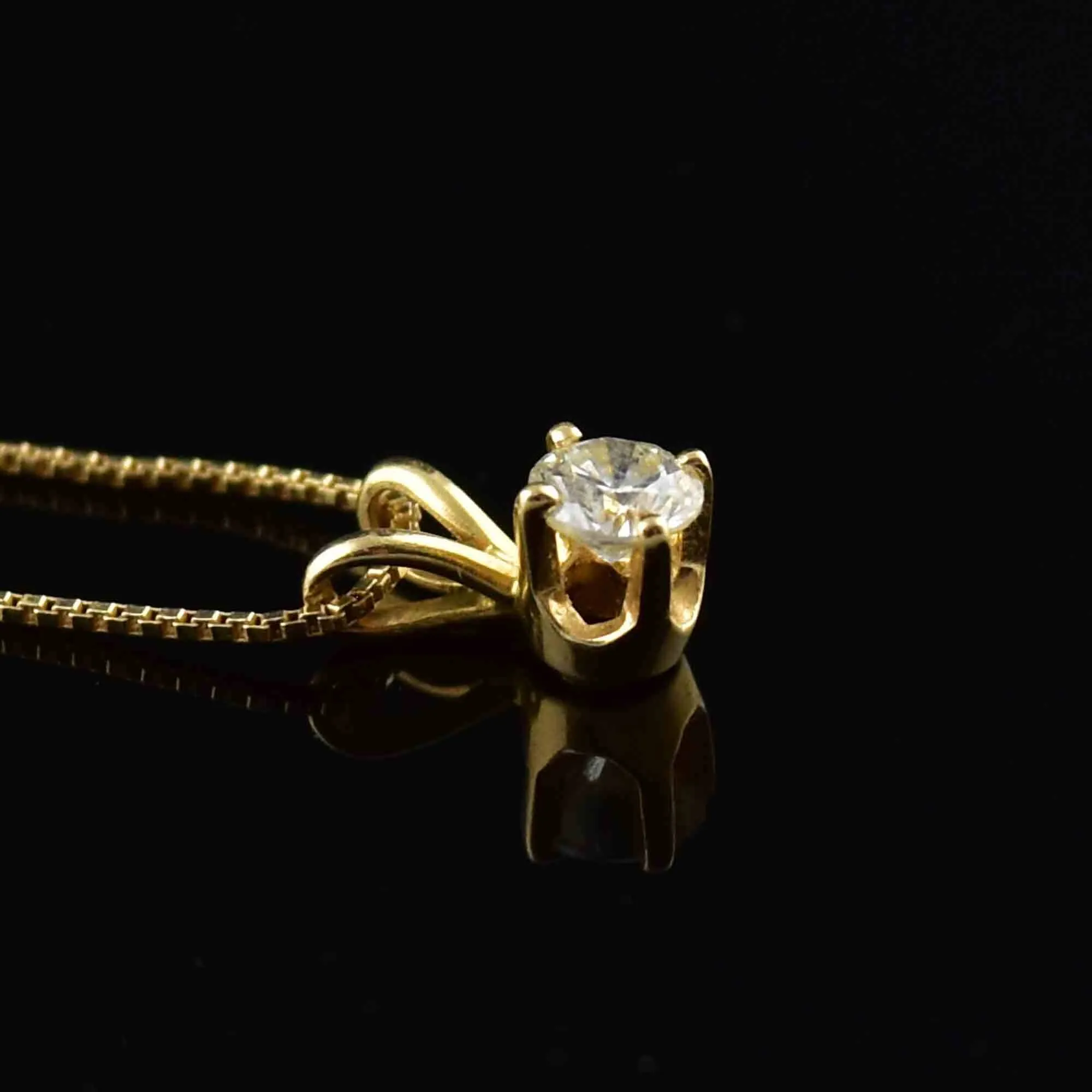 14K Gold Diamond Solitaire Pendant Necklace