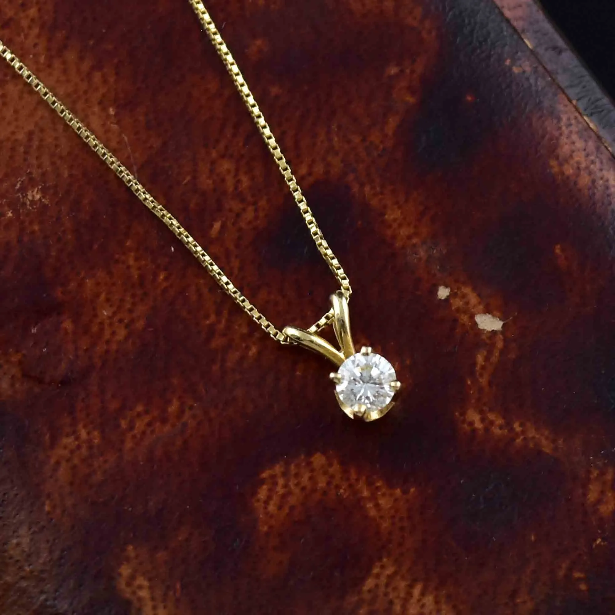 14K Gold Diamond Solitaire Pendant Necklace