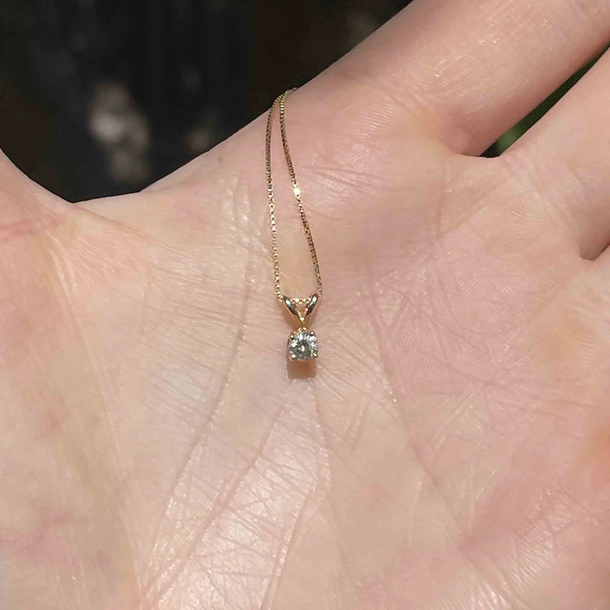 14K Gold Diamond Solitaire Pendant Necklace