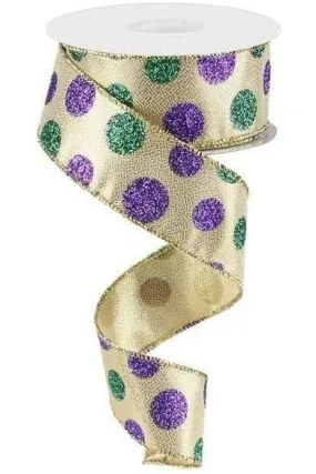 1.5" Multi Glitter Dots Ribbon: Mardi Gras (10 Yards)