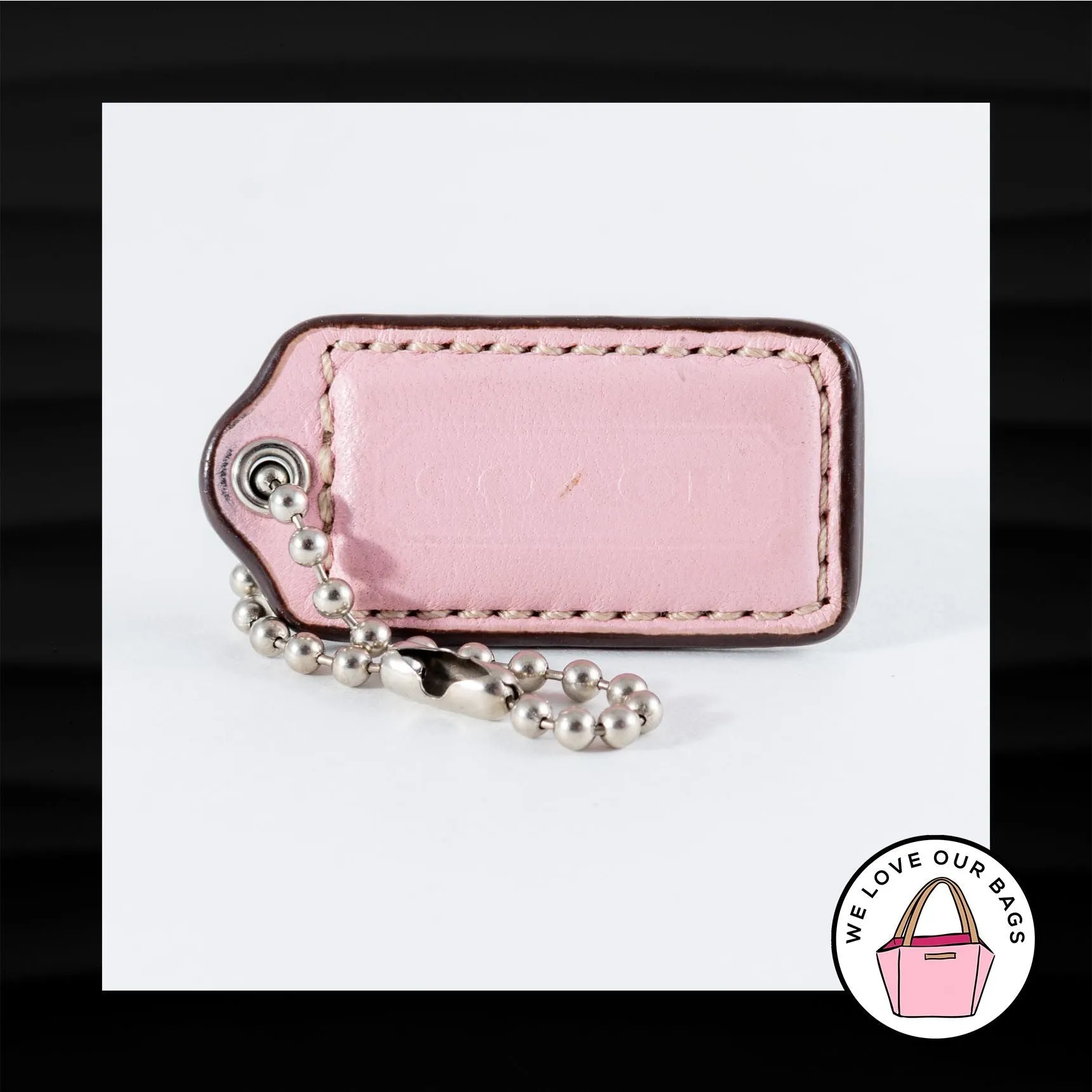 2" Medium COACH PINK GOLD LEATHER KEY FOB BAG CHARM KEYCHAIN HANGTAG TAG