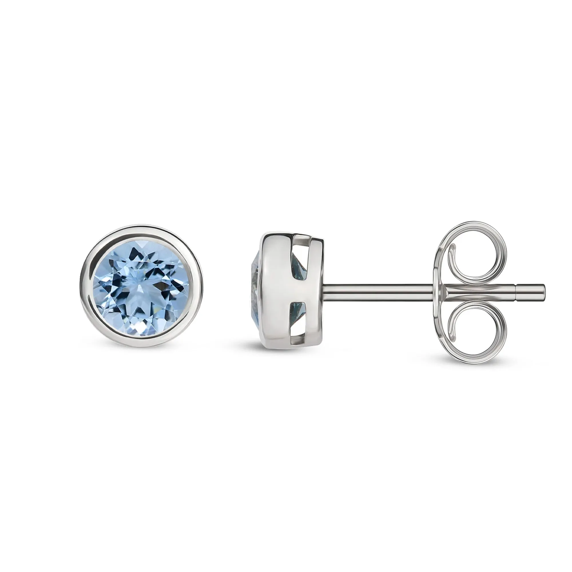 9ct White Gold 4mm Aquamarine Rubover Stud Earrings 0.43ct