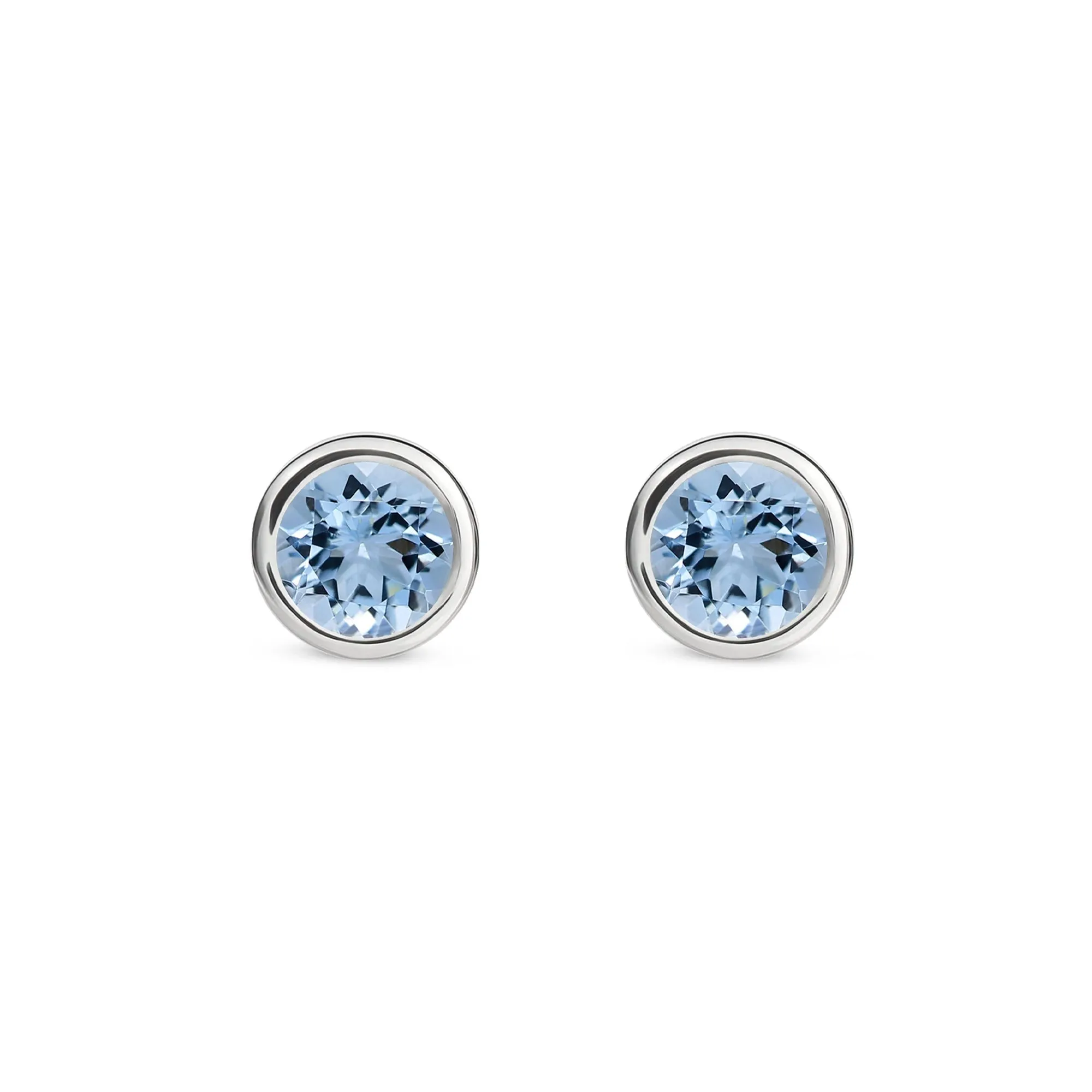 9ct White Gold 4mm Aquamarine Rubover Stud Earrings 0.43ct