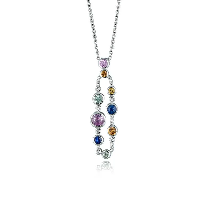 9ct White Gold & Multi-Coloured Sapphire Loop Pendant