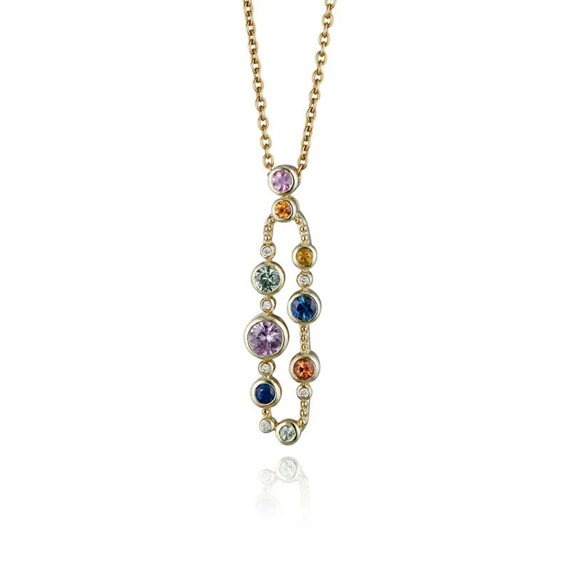 9ct Yellow Gold & Multi-Coloured Sapphire Loop Pendant