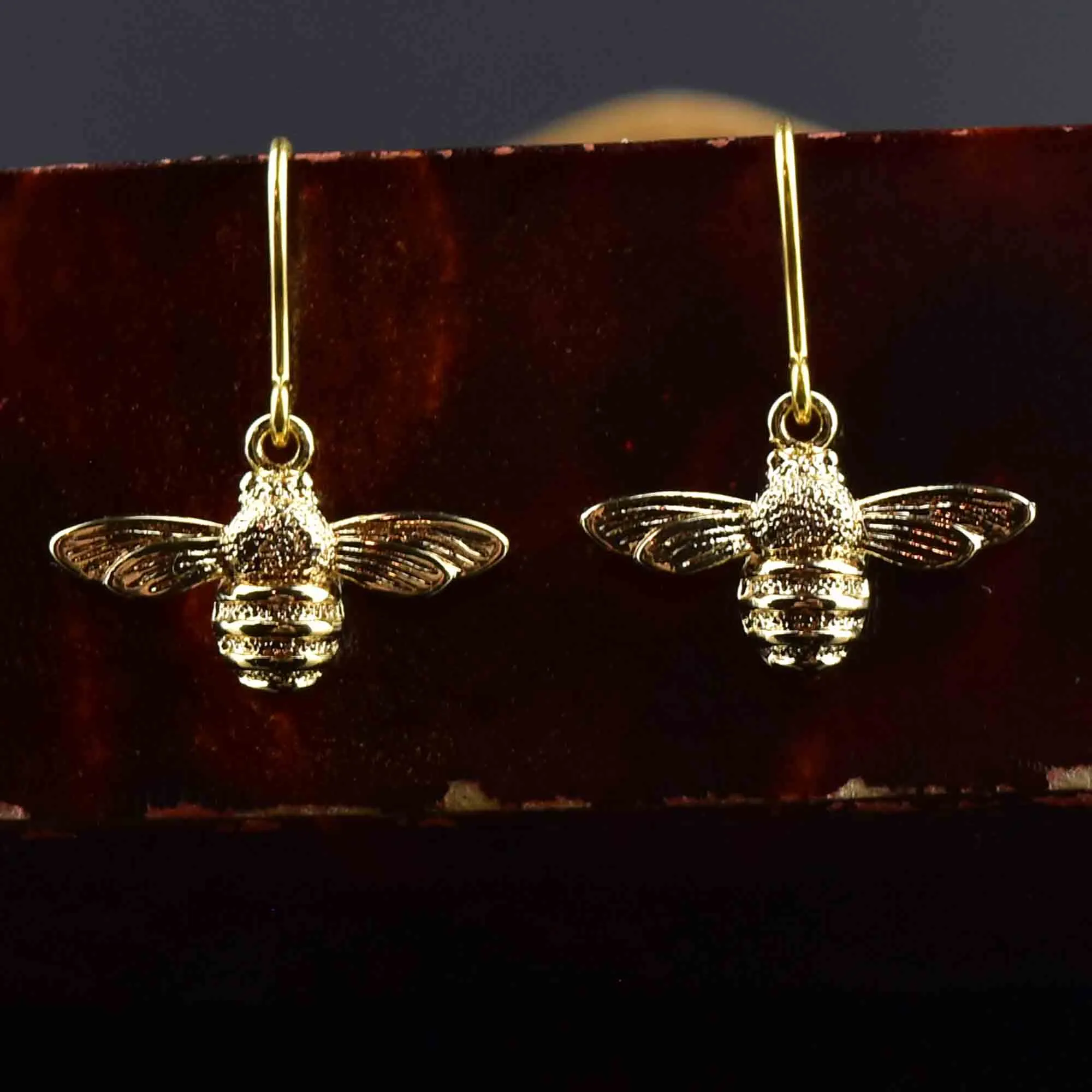 9K Gold Sterling Silver Gilt Bumble Bee Earrings