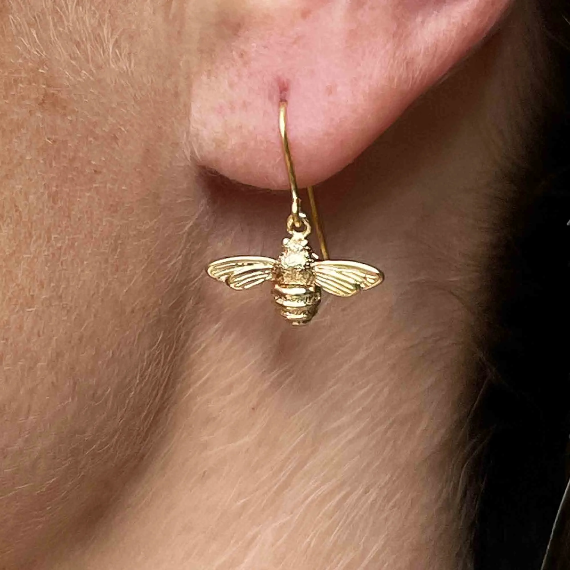 9K Gold Sterling Silver Gilt Bumble Bee Earrings