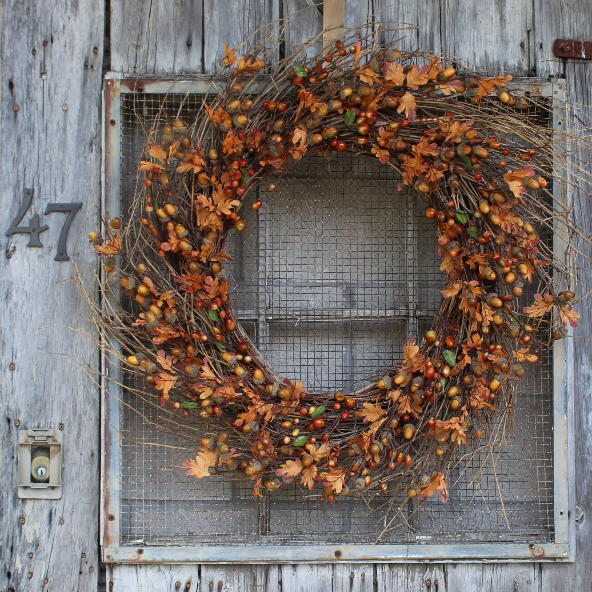 Acorn & Fall Leaves Front Door Twig Autumn Wreath - Available in Two Sizes