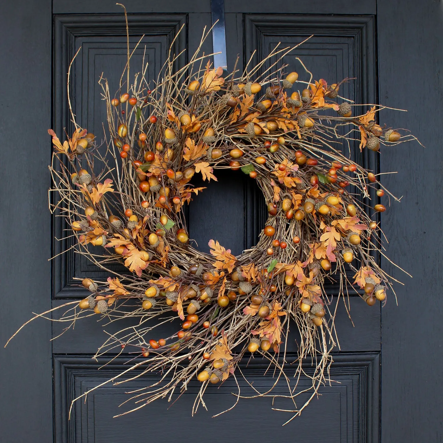 Acorn & Fall Leaves Front Door Twig Autumn Wreath - Available in Two Sizes