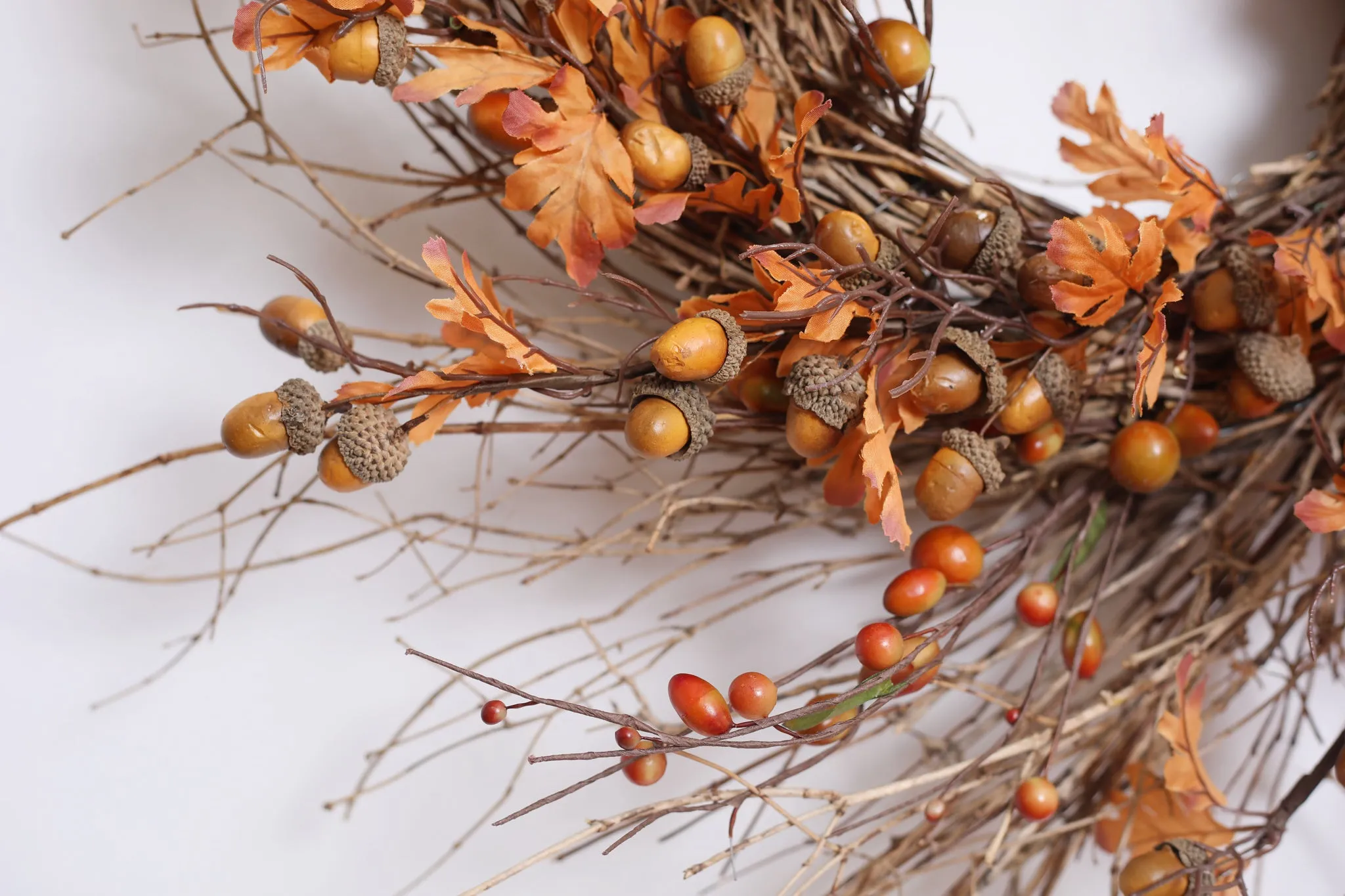 Acorn & Fall Leaves Front Door Twig Autumn Wreath - Available in Two Sizes