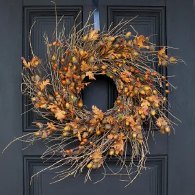 Acorn & Fall Leaves Front Door Twig Autumn Wreath - Available in Two Sizes