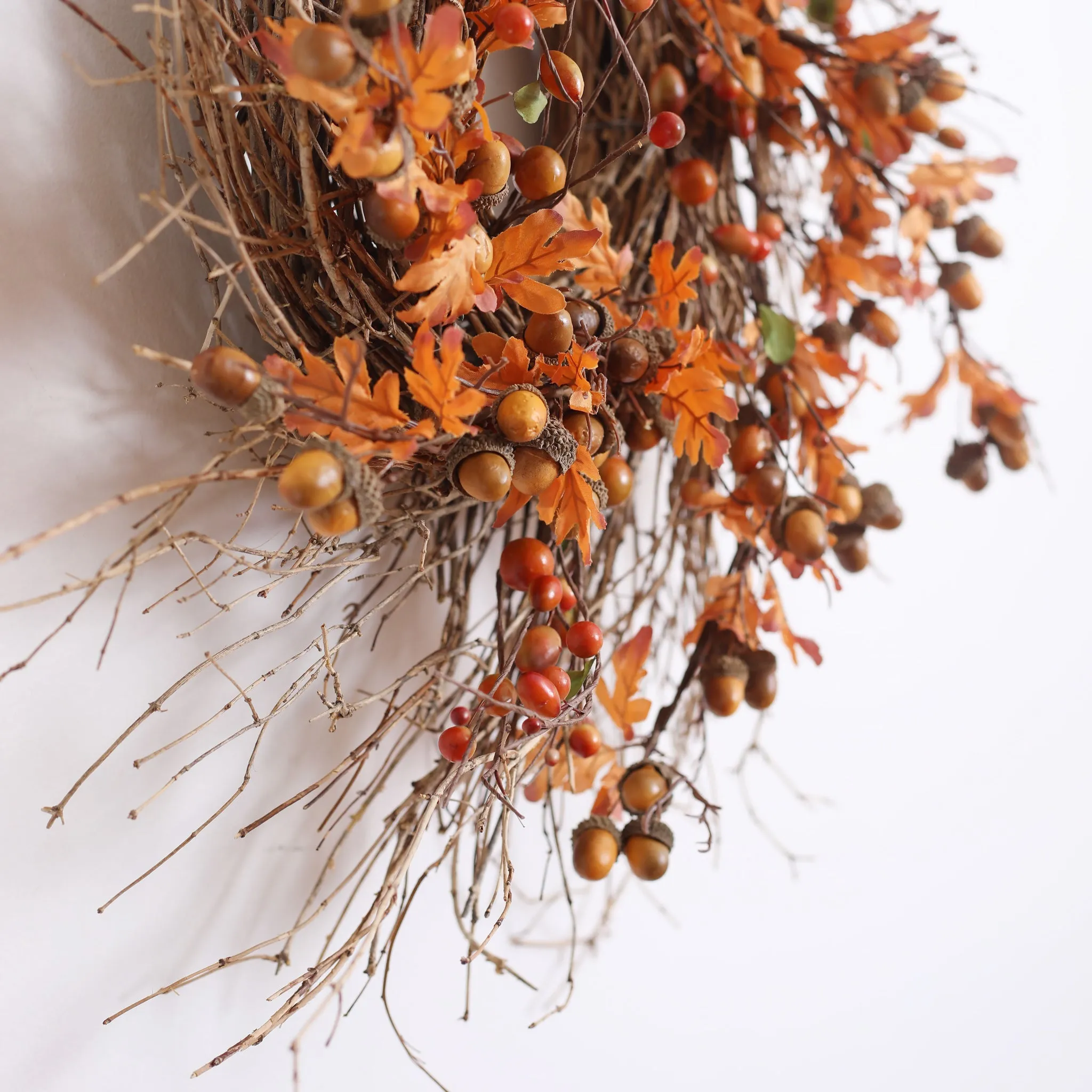 Acorn & Fall Leaves Front Door Twig Autumn Wreath - Available in Two Sizes