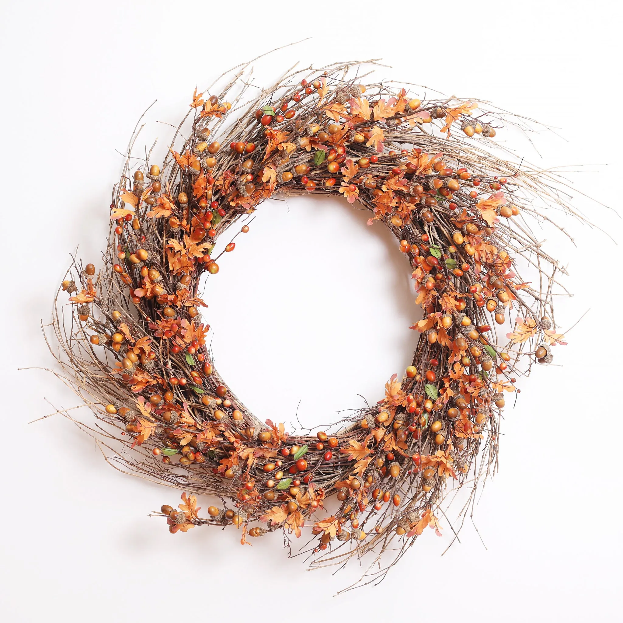 Acorn & Fall Leaves Front Door Twig Autumn Wreath - Available in Two Sizes