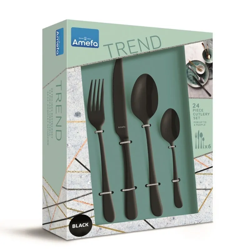 Amefa Austin Stainless Steel Cutlery | Set of 24 | Black