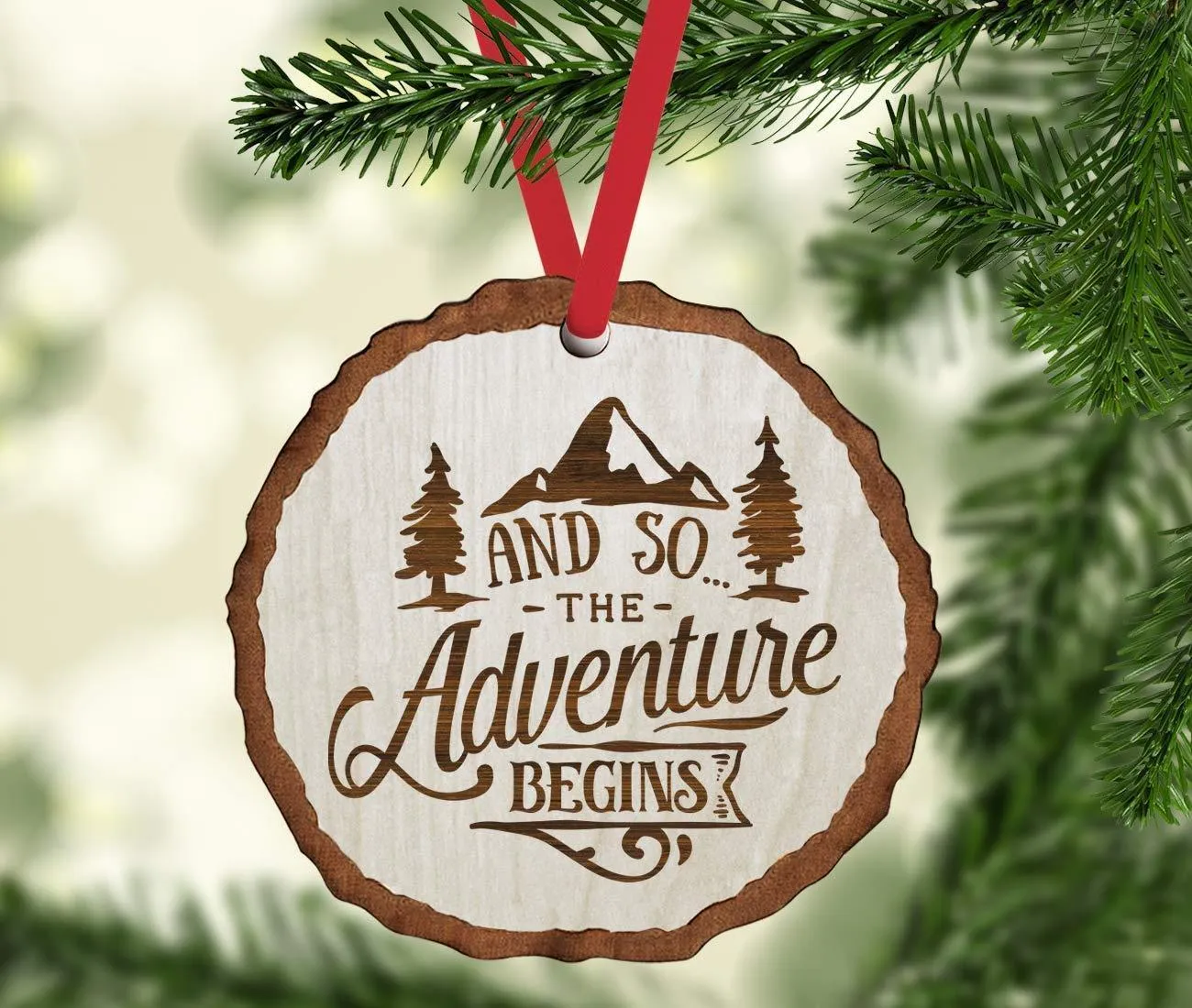 Andaz Press Real Wood Rustic Christmas Ornament, Engraved Wood Slab, and so The Adventure Begins