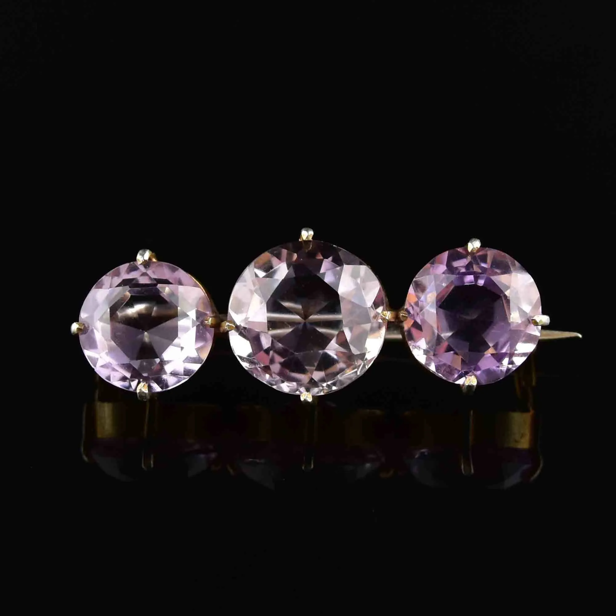 Antique Art Deco Natural Amethyst Three Stone Brooch