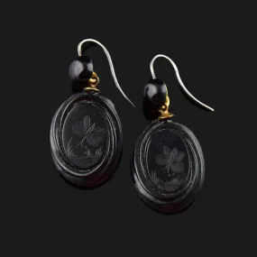 Antique Victorian Carved Whitby Jet Butterfly Earrings