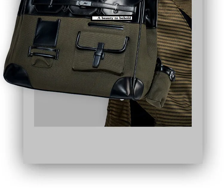 Army green Retro birkin inspired handmade canvas men business travel tote women's weekender travel overnight weekend handbag