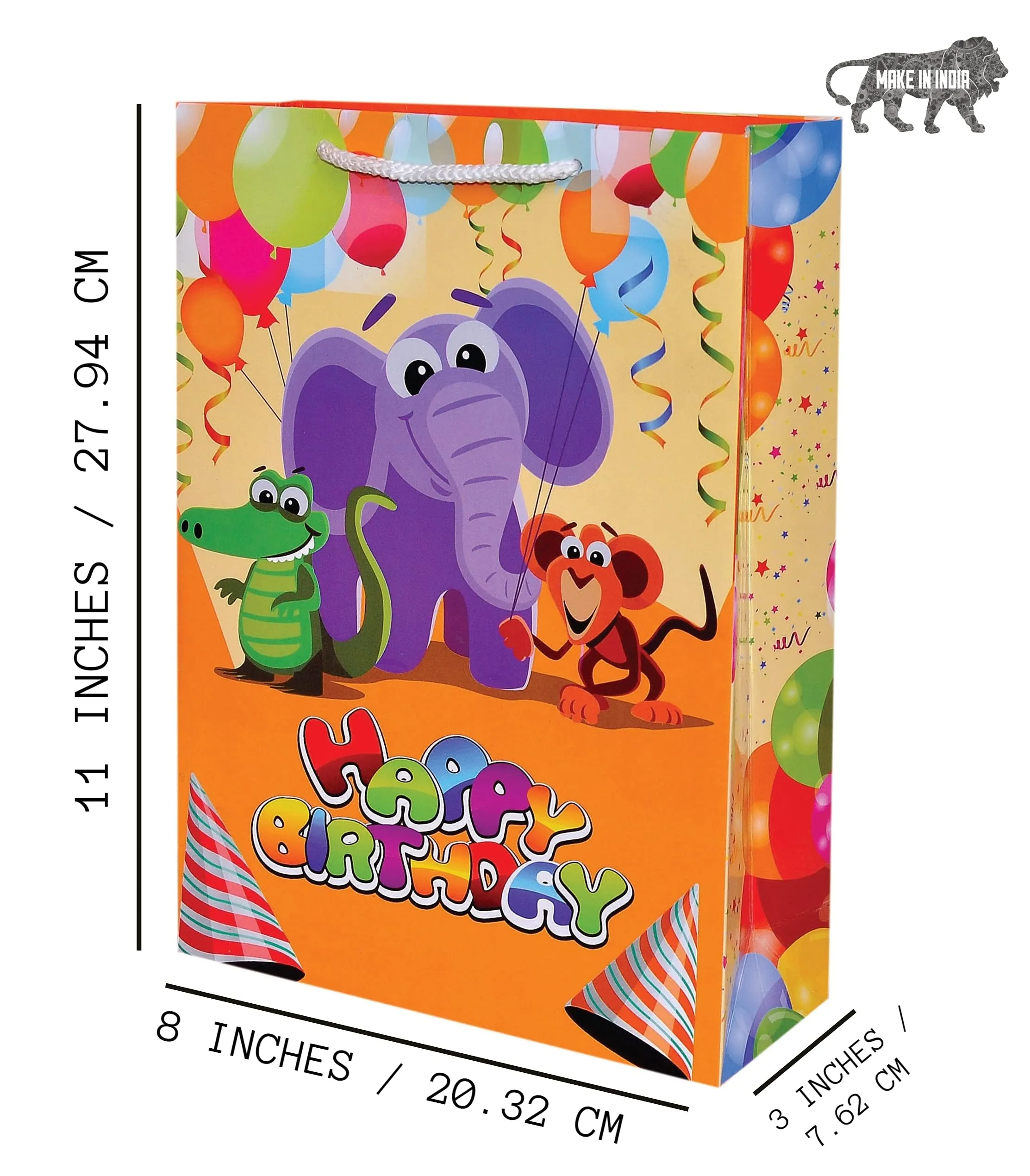 Arrow Paper Bags paper Birthday Bag With Elephant Theme (Multicolour) - Pack Of 30