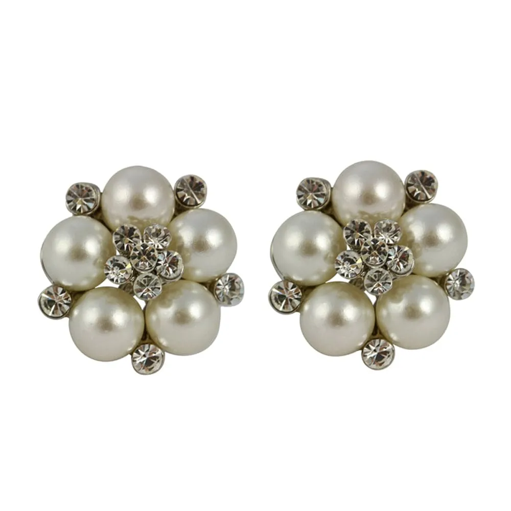 Audrey Hepburn Inspired Clip on Earrings:1950s Style Pearl and Diamante Clip On Earrings