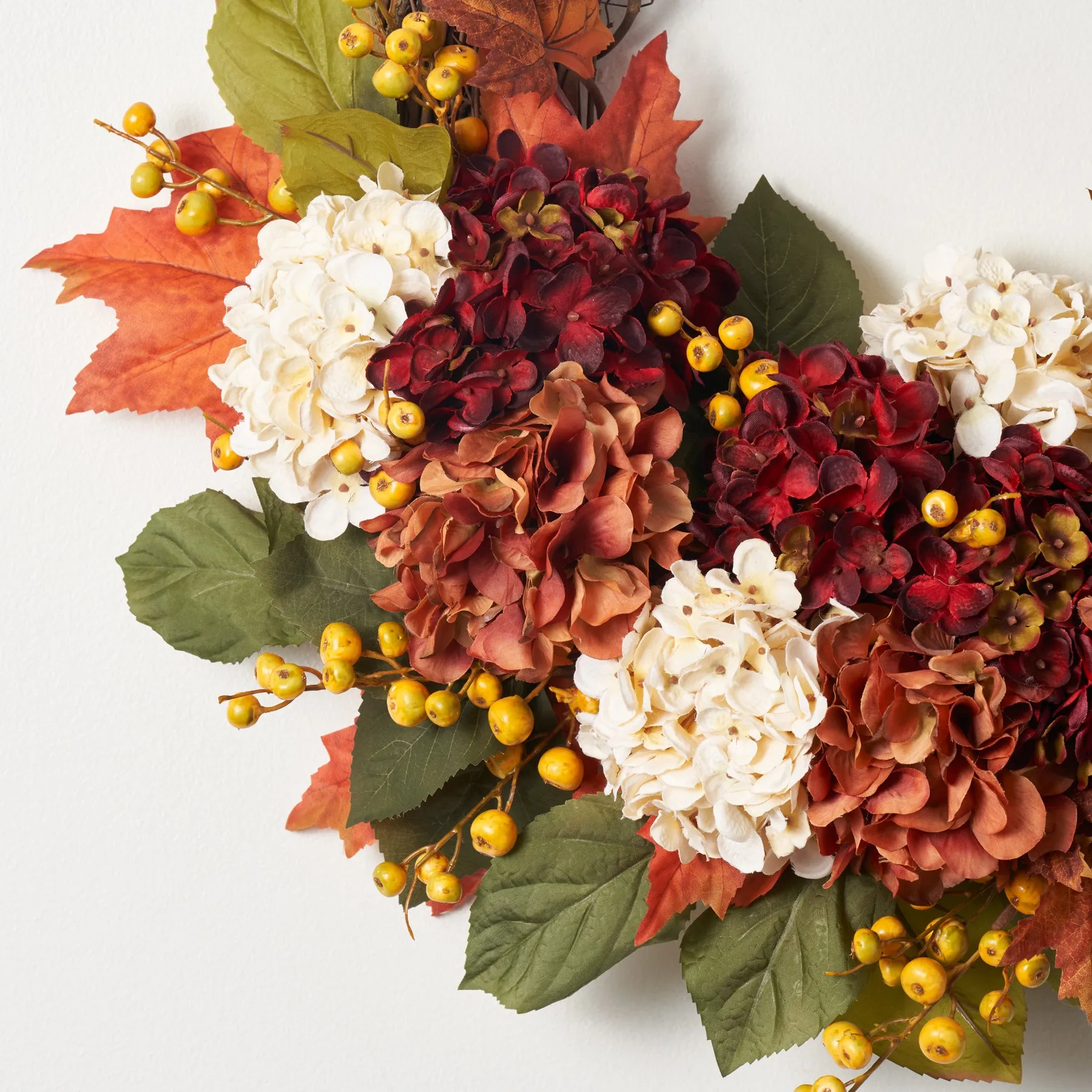 Autumn Hydrangea & Maple Leaf Asymmetrical Front Door Fall Wreath