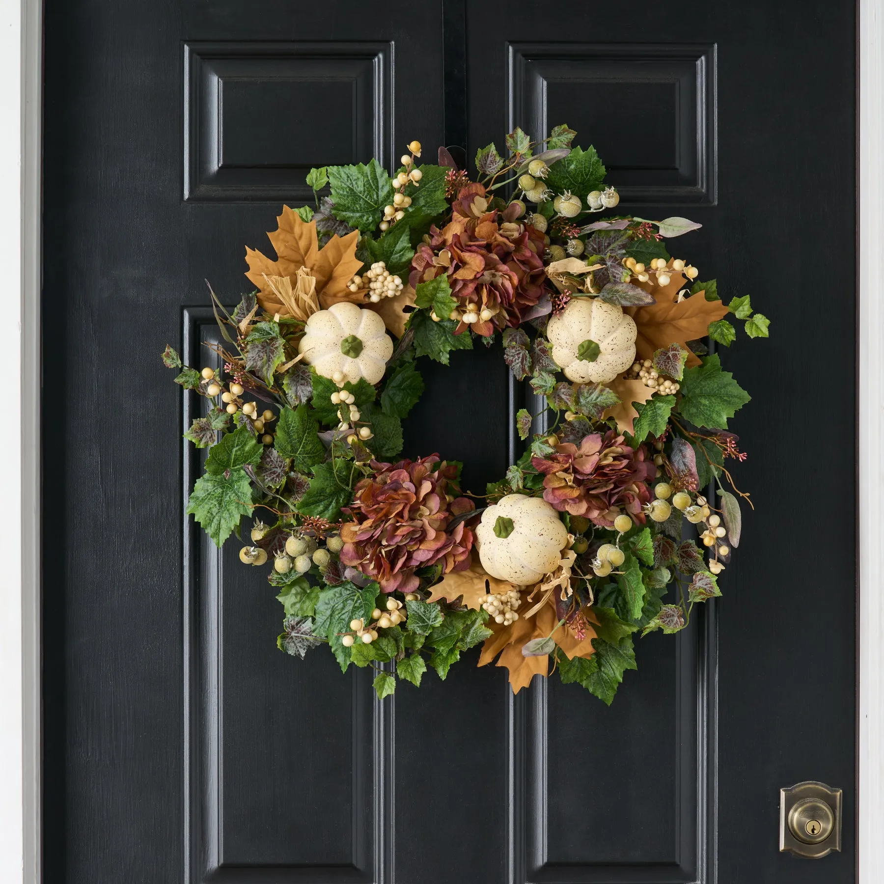 Autumn Hydrangea, Cream Pumpkin & Berry Front Door Fall Wreath - Available In 3 Sizes