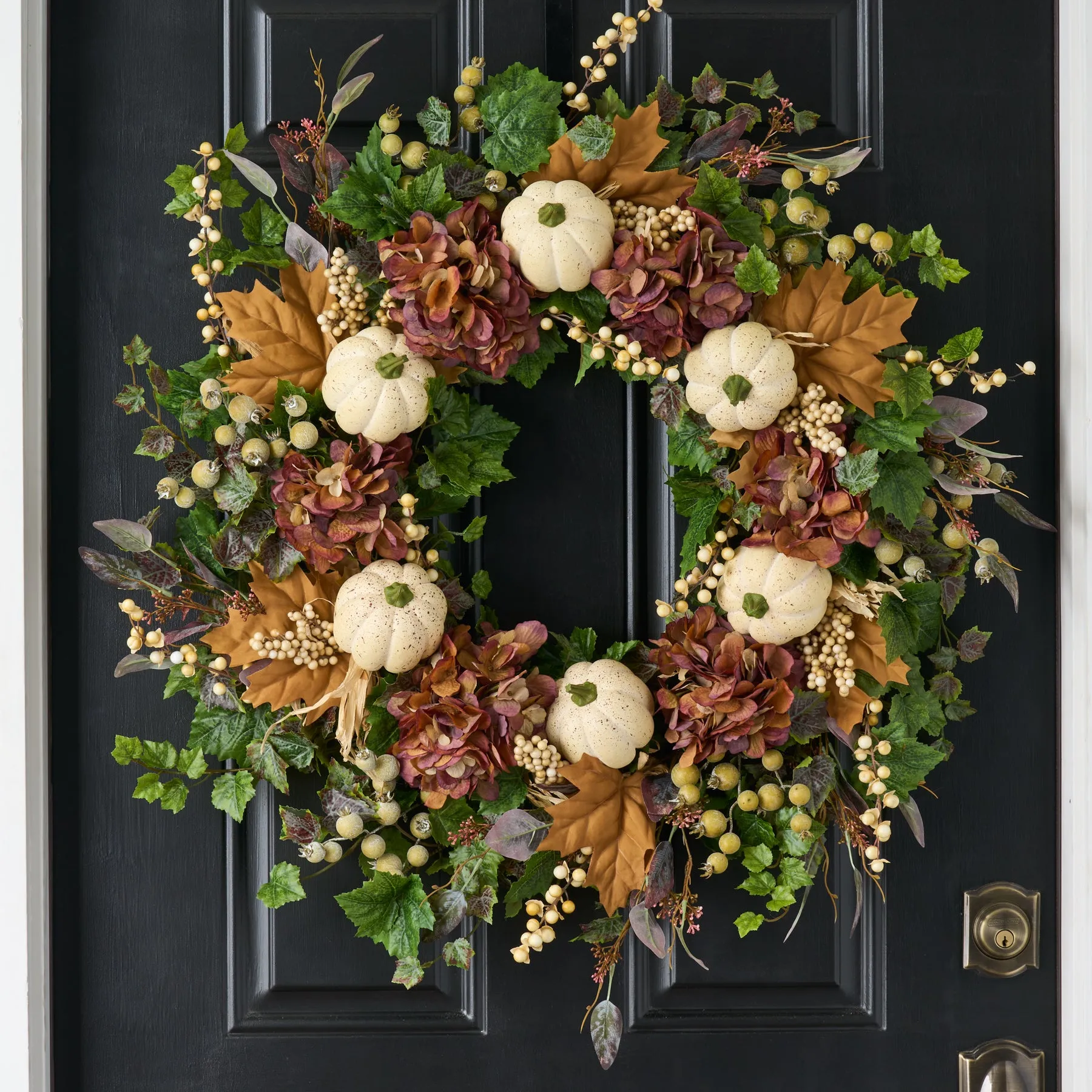 Autumn Hydrangea, Cream Pumpkin & Berry Front Door Fall Wreath - Available In 3 Sizes