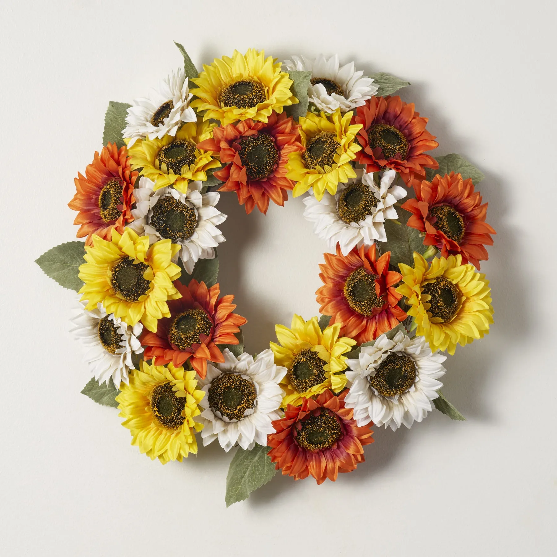 Autumn Medley of Yellow, Orange & White Faux Sunflowers Front Door Fall Wreath