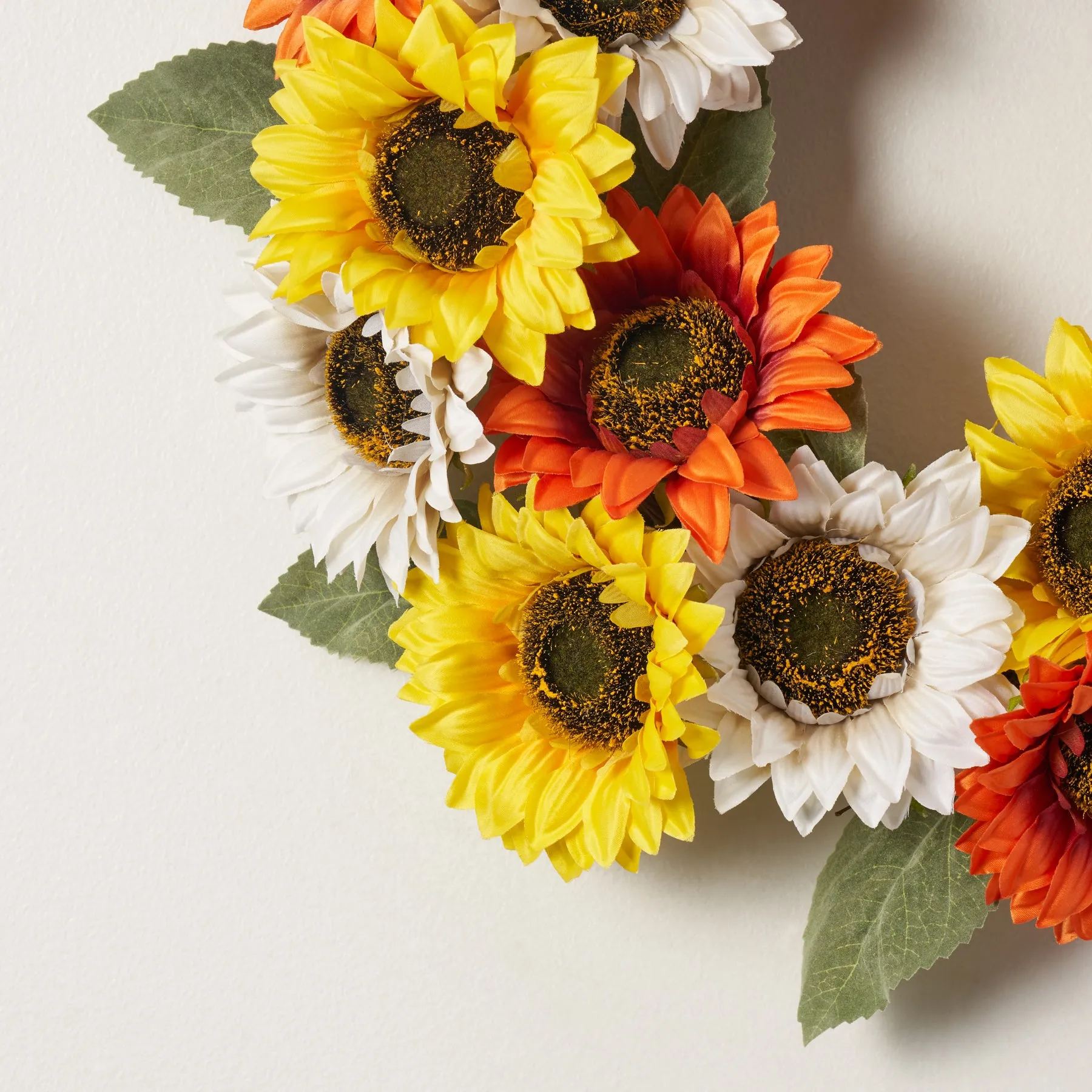 Autumn Medley of Yellow, Orange & White Faux Sunflowers Front Door Fall Wreath