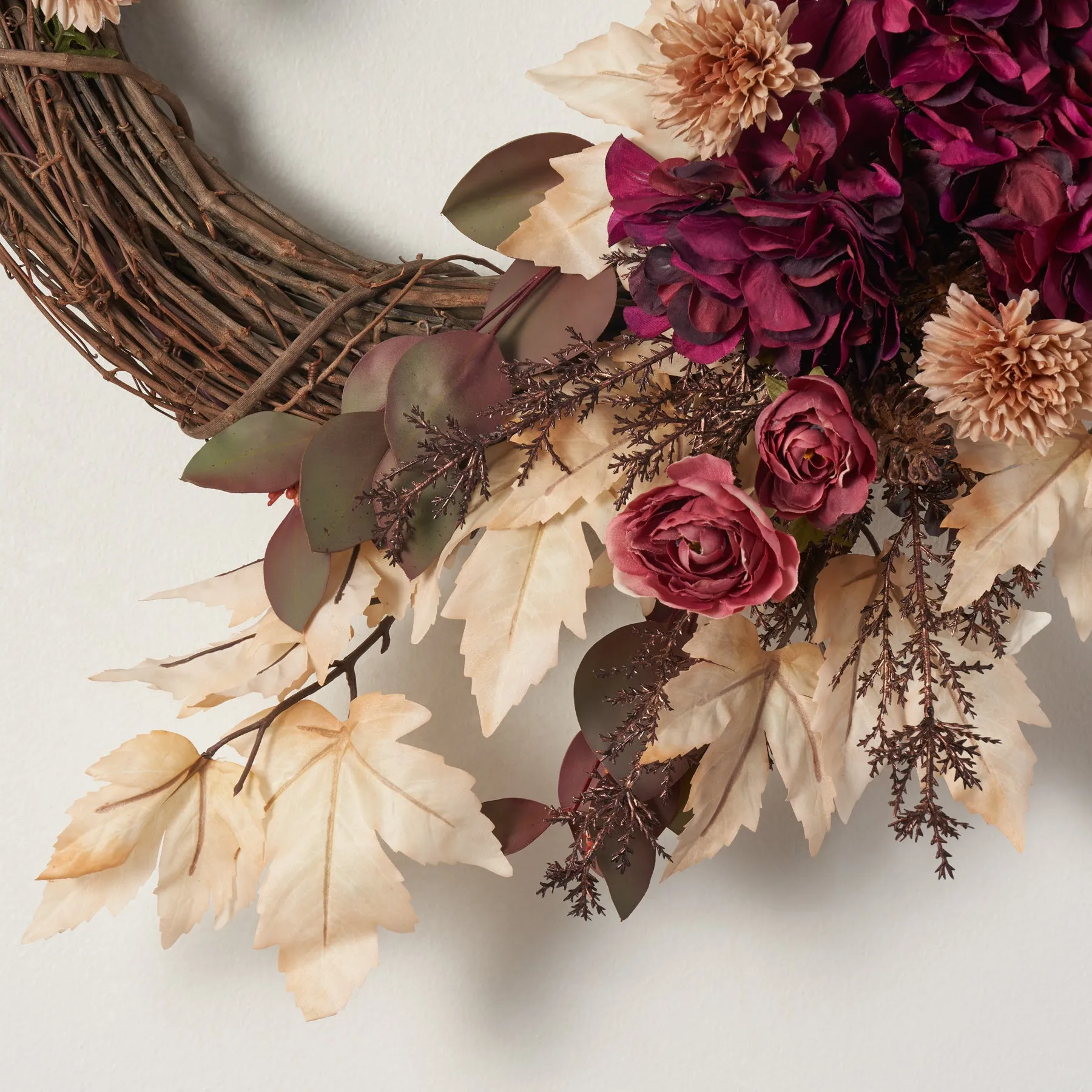 Autumn Romance - Harvest Hydrangea, Mauve Ranunculus, Seeded Eucalyptus Fall Front Door Wreath