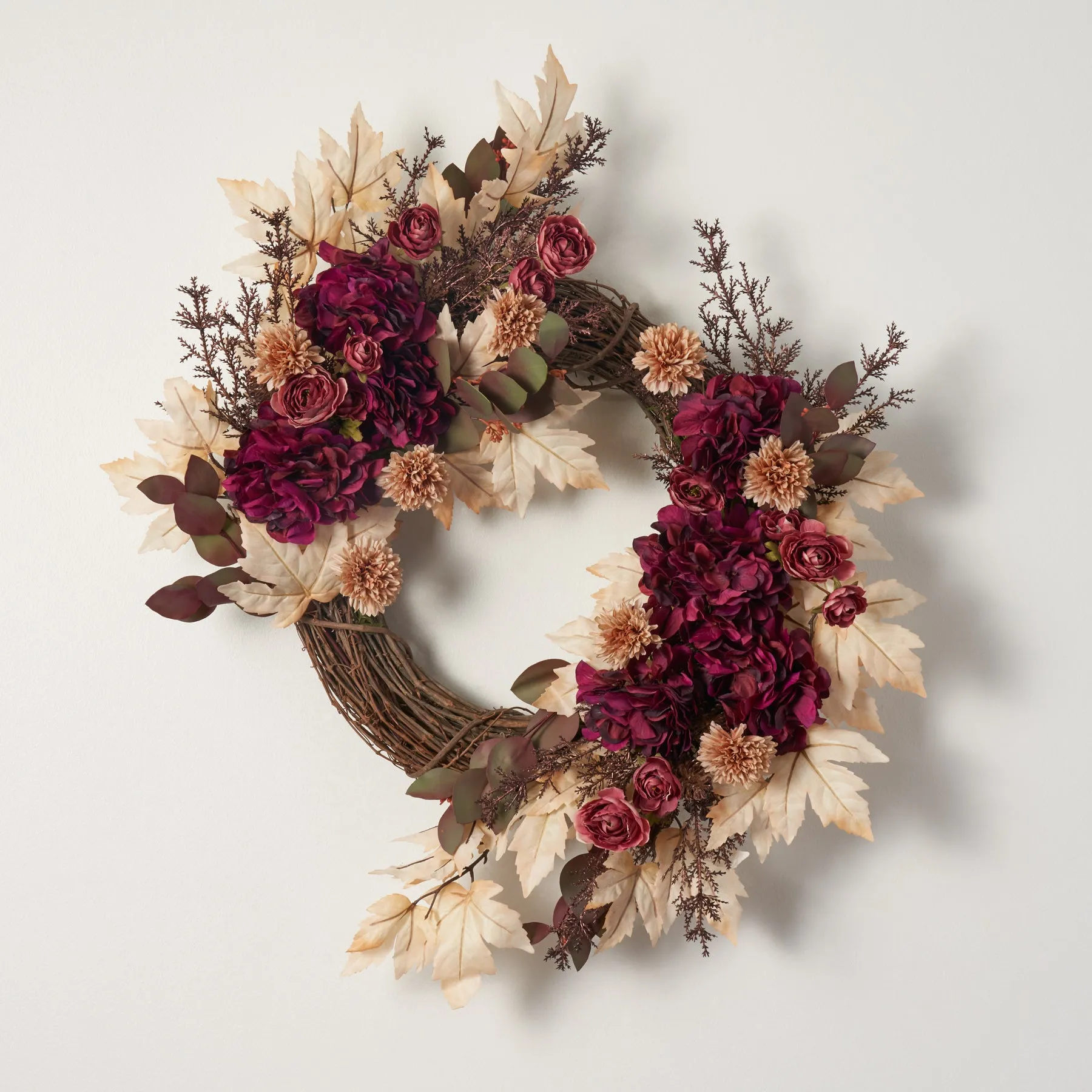 Autumn Romance - Harvest Hydrangea, Mauve Ranunculus, Seeded Eucalyptus Fall Front Door Wreath