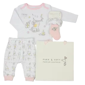 Baby Girls 4pc Gift Set - Elephant Print (PK6) (0-6M) E13339