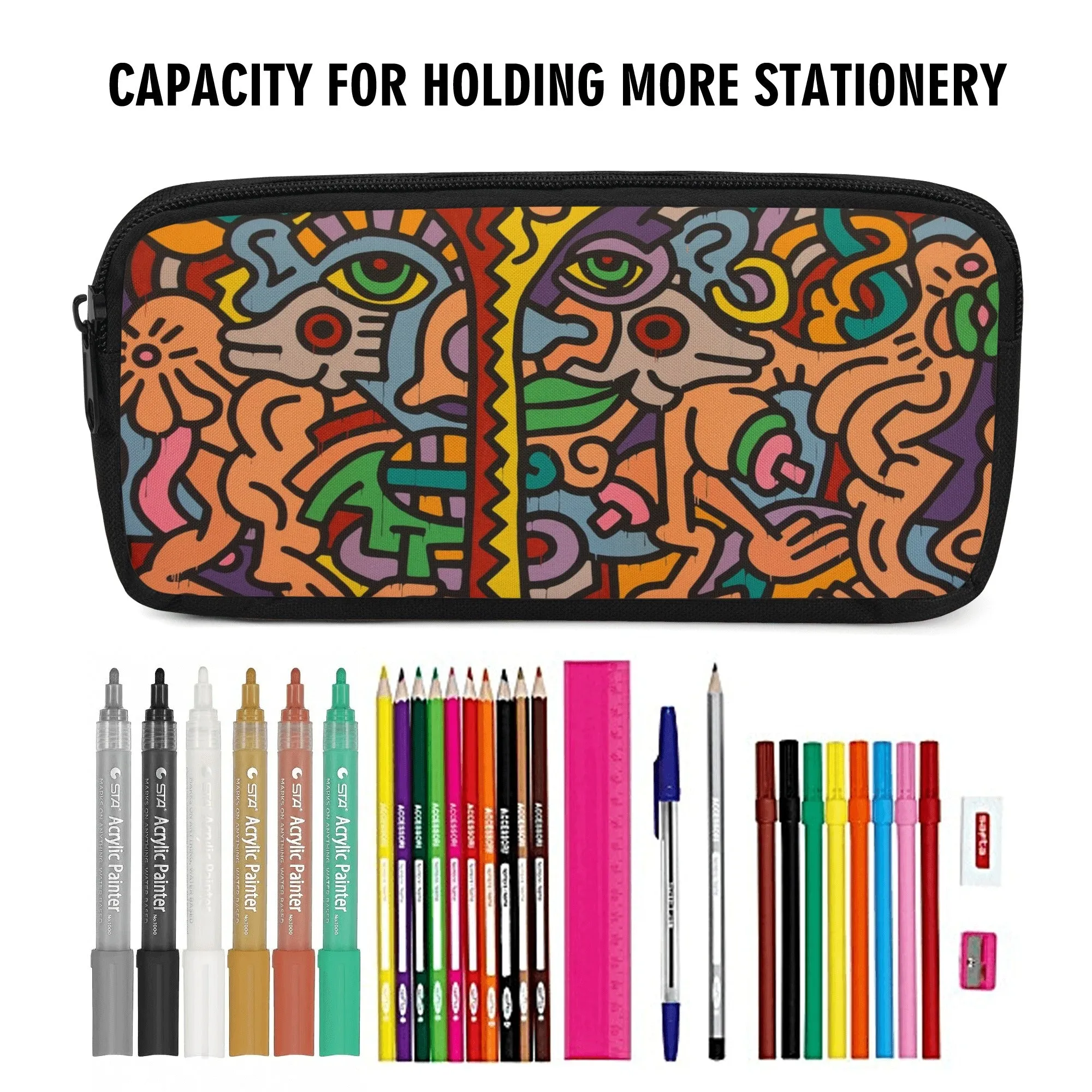 Back to school | Canvas Pencil Case | One-Side Printed | High Quality | Spacious | Abstract Art