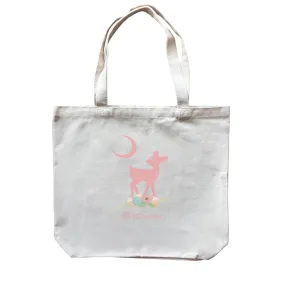 Basic Family Series Pastel Deer Pink Fawn With Flower Addname Canvas Bag