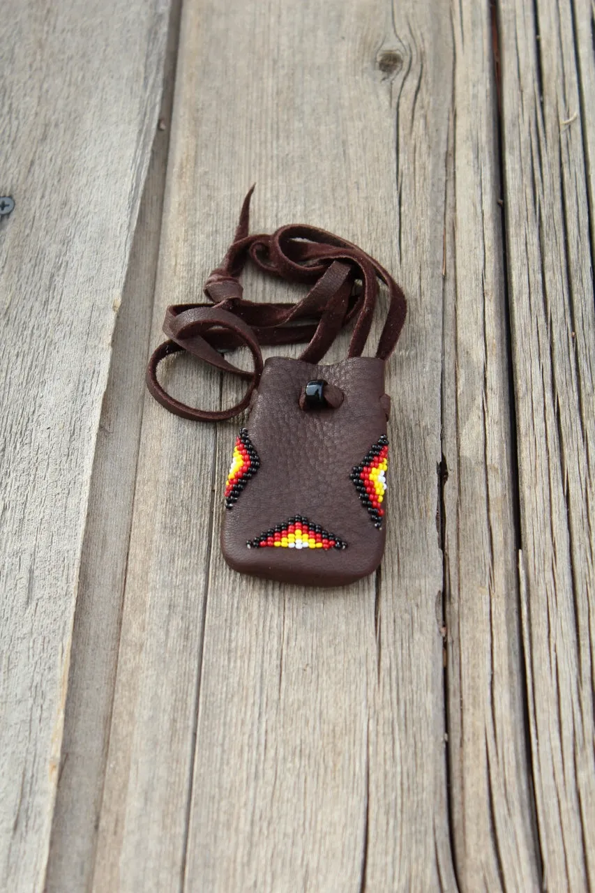 Beaded medicine bag, four directions beadwork, buckskin bag