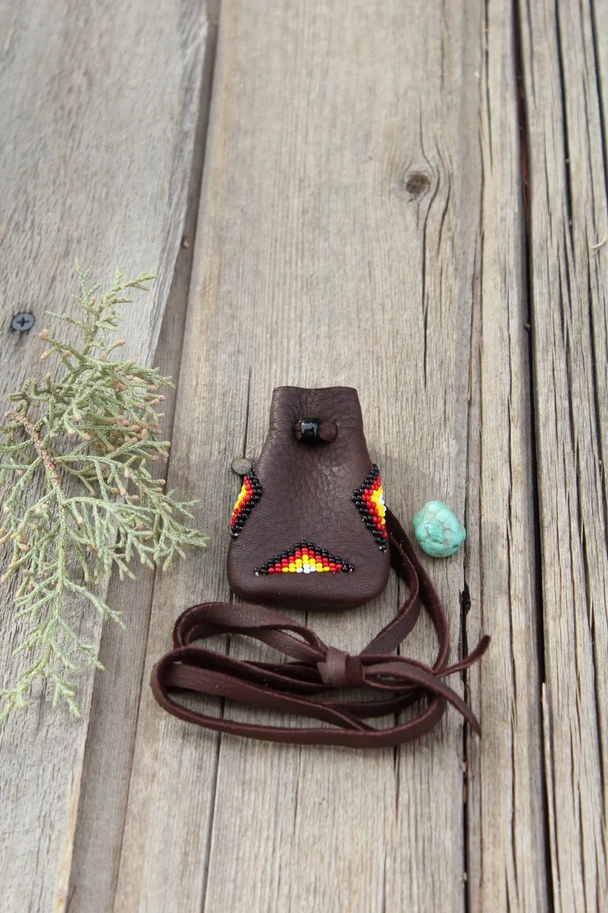 Beaded medicine bag, four directions beadwork, buckskin bag