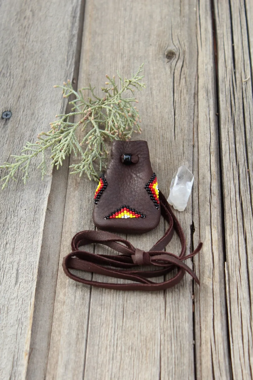 Beaded medicine bag, four directions beadwork, buckskin bag