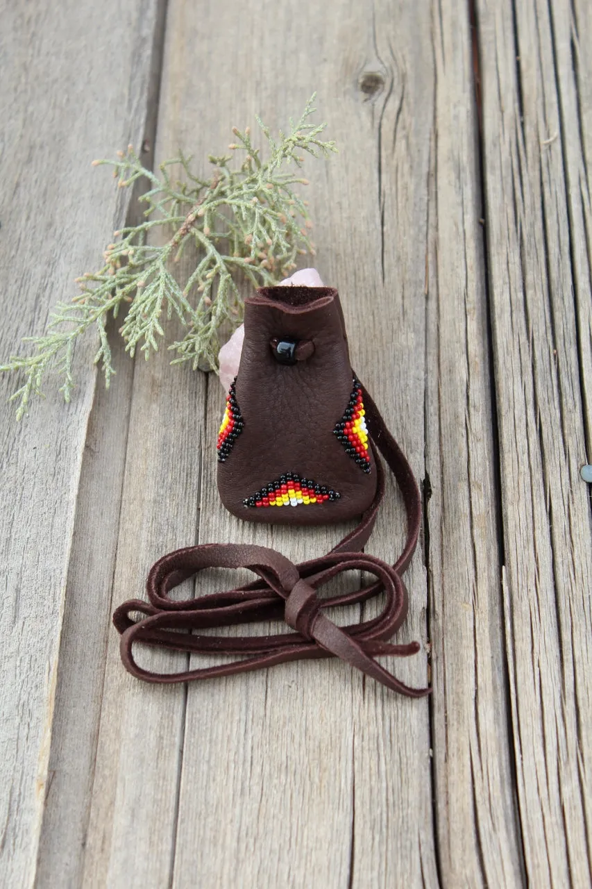 Beaded medicine bag, four directions beadwork, buckskin bag