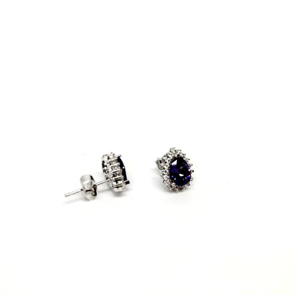 Beautiful Sterling Silver Drop Stud Earrings. Red, Purple and White Available