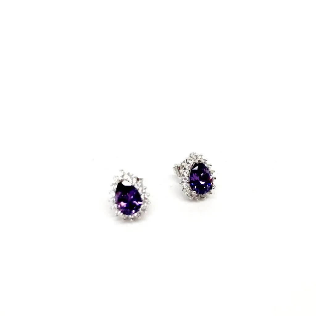 Beautiful Sterling Silver Drop Stud Earrings. Red, Purple and White Available