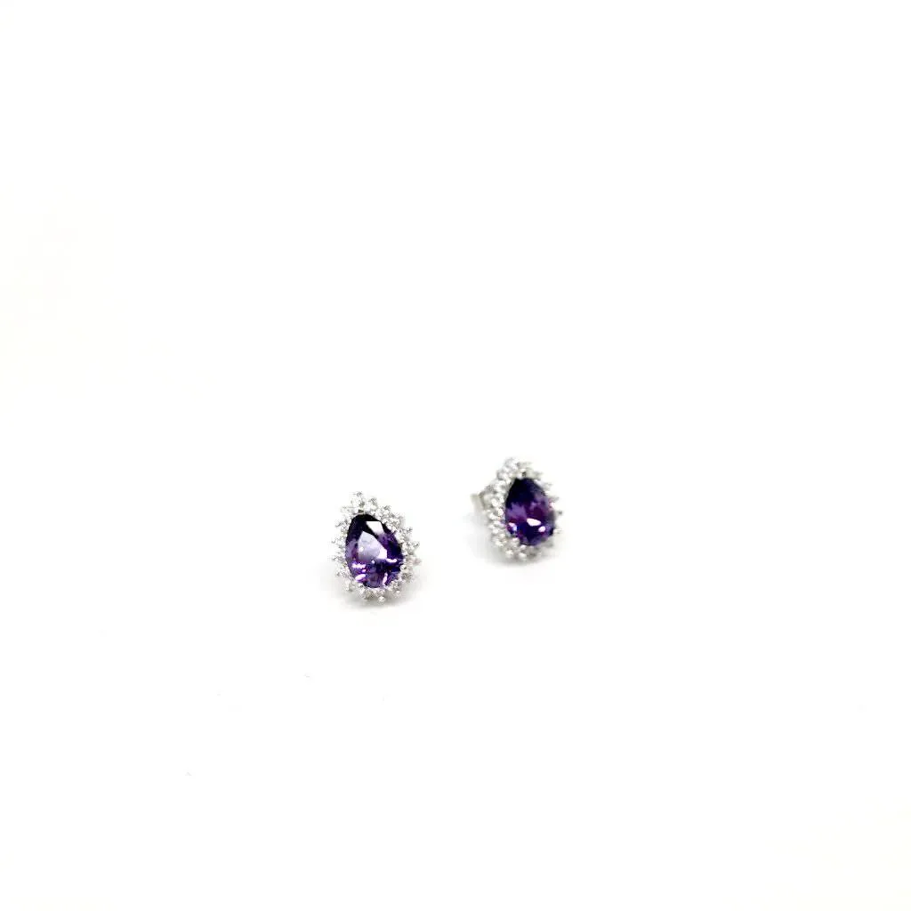 Beautiful Sterling Silver Drop Stud Earrings. Red, Purple and White Available