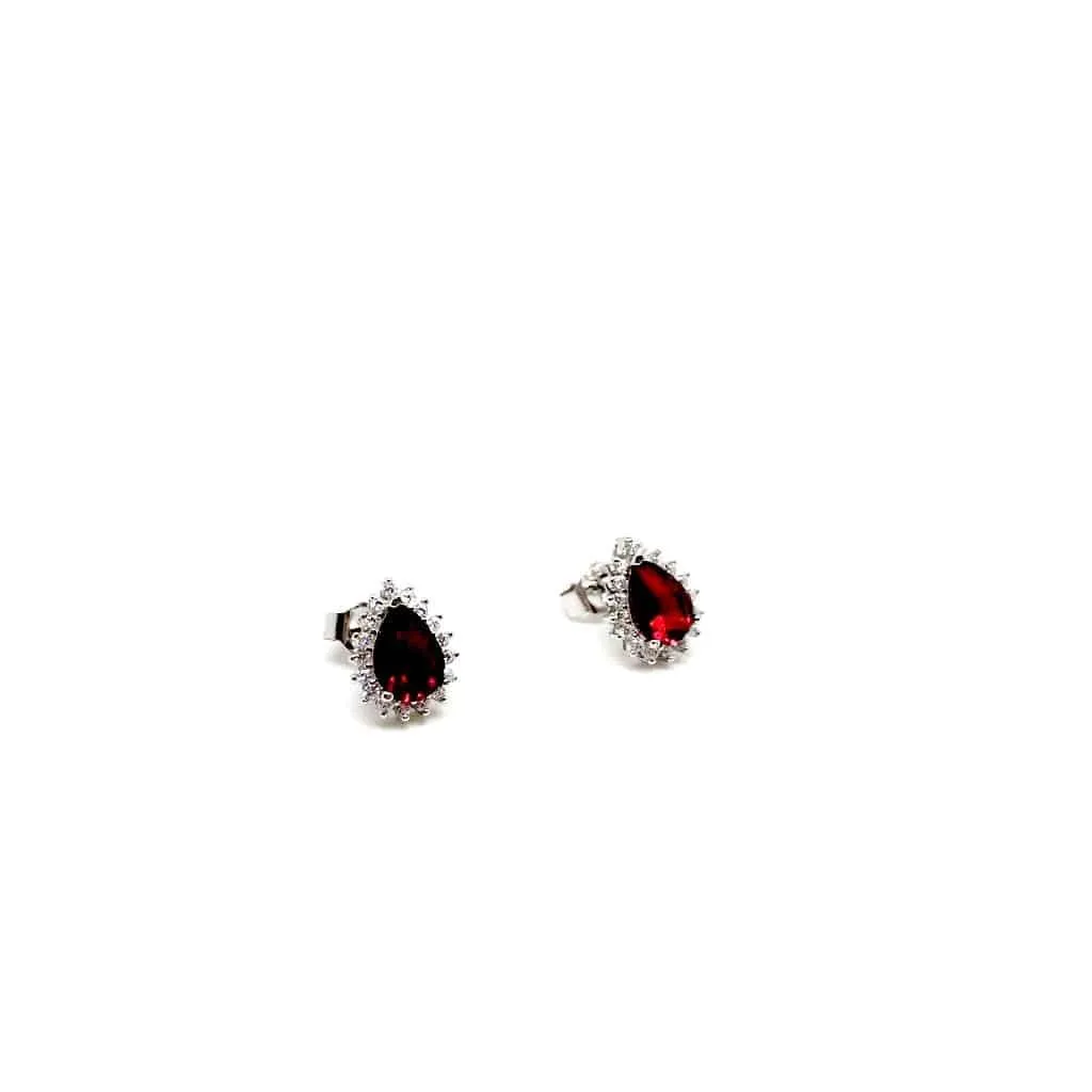 Beautiful Sterling Silver Drop Stud Earrings. Red, Purple and White Available